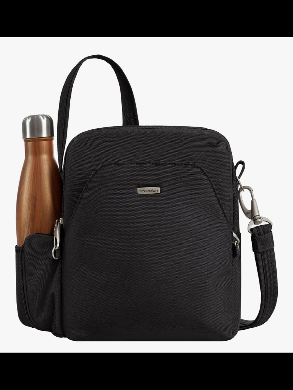 Travelon Black Compact Crossbody Messenger Bag with Bottle Pocket- New With Tags